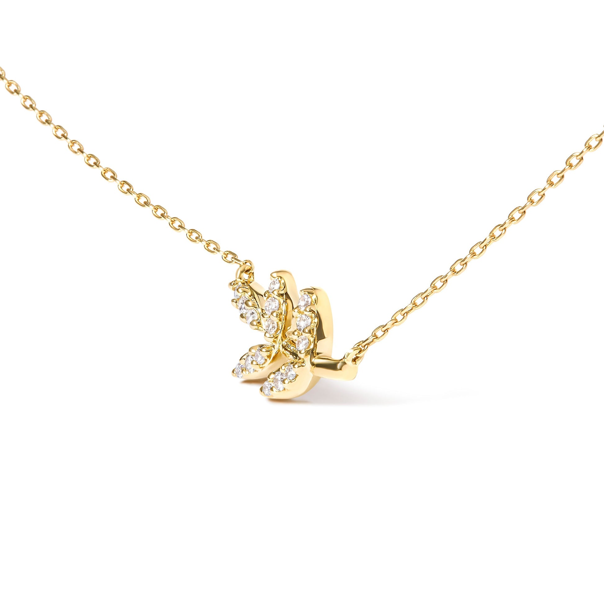 10K Yellow Gold 1/10 Cttw Diamond Leaf and Branch 18" Pendant Necklace (H-I Color, I1-I2 Clarity) Bids.com