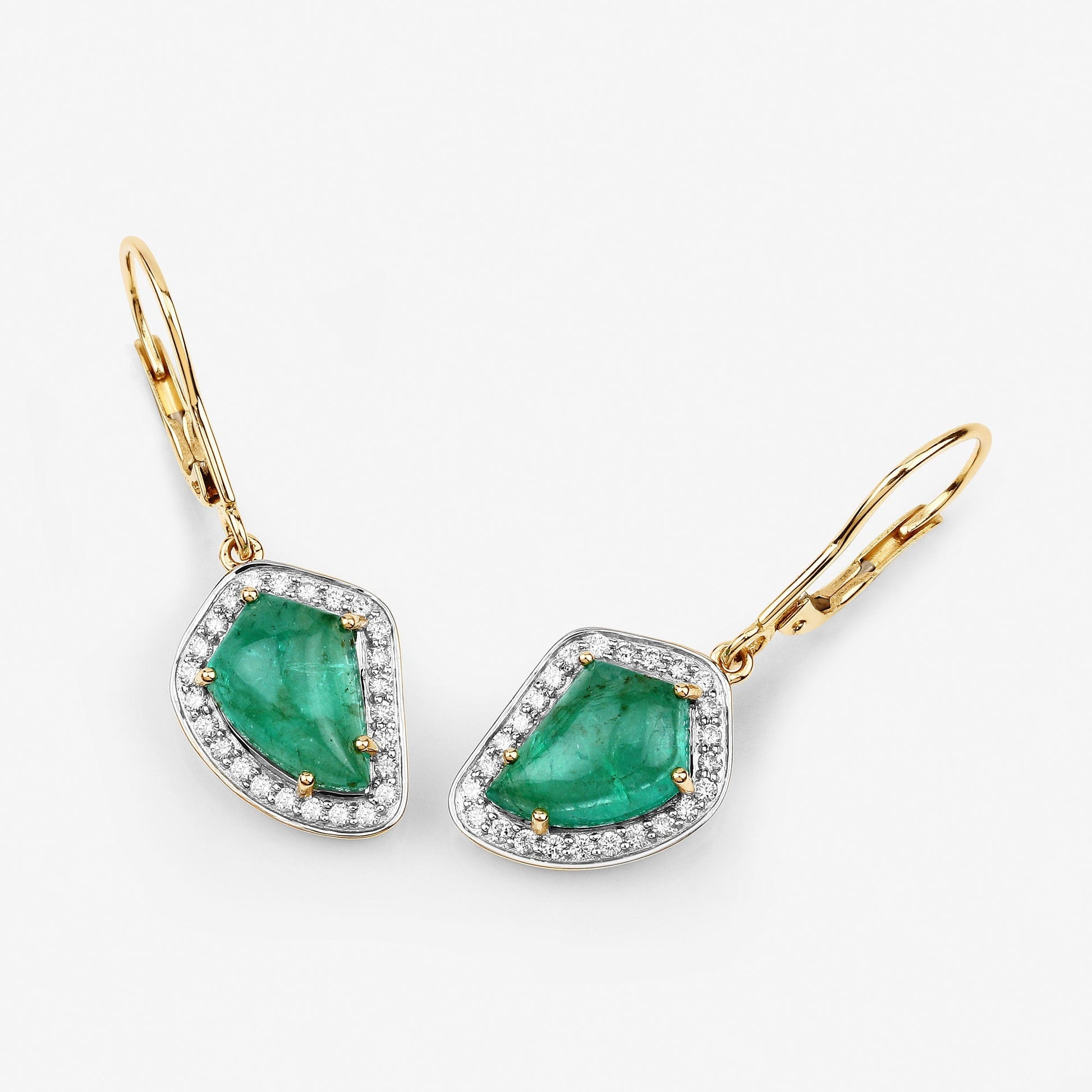 6.40 Carat Genuine Colombian Emerald and White Diamond 14K Yellow Gold Earrings Bids.com