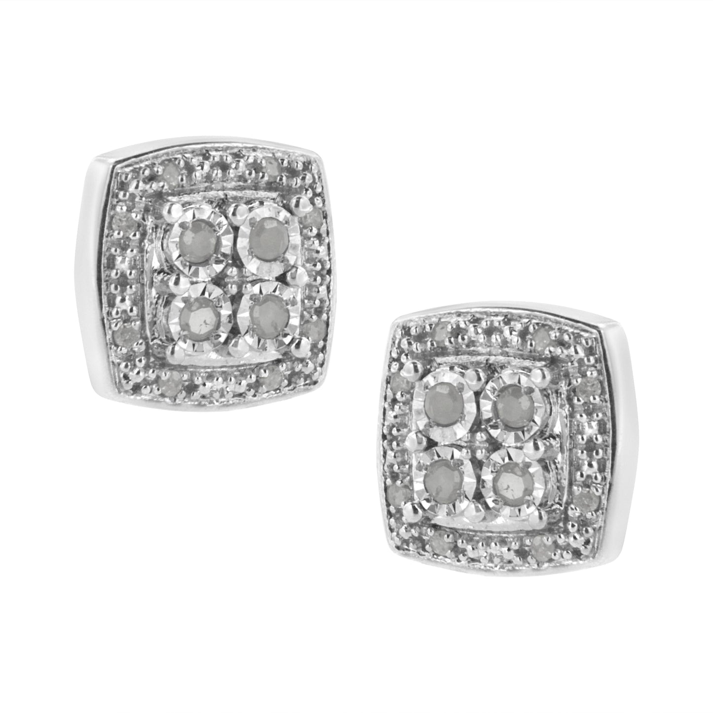 .925 Sterling Silver 1/4 cttw Round Cut Diamond Square Shape Milgrain Stud Earrings (I-J Color, I3 Clarity) Bids.com