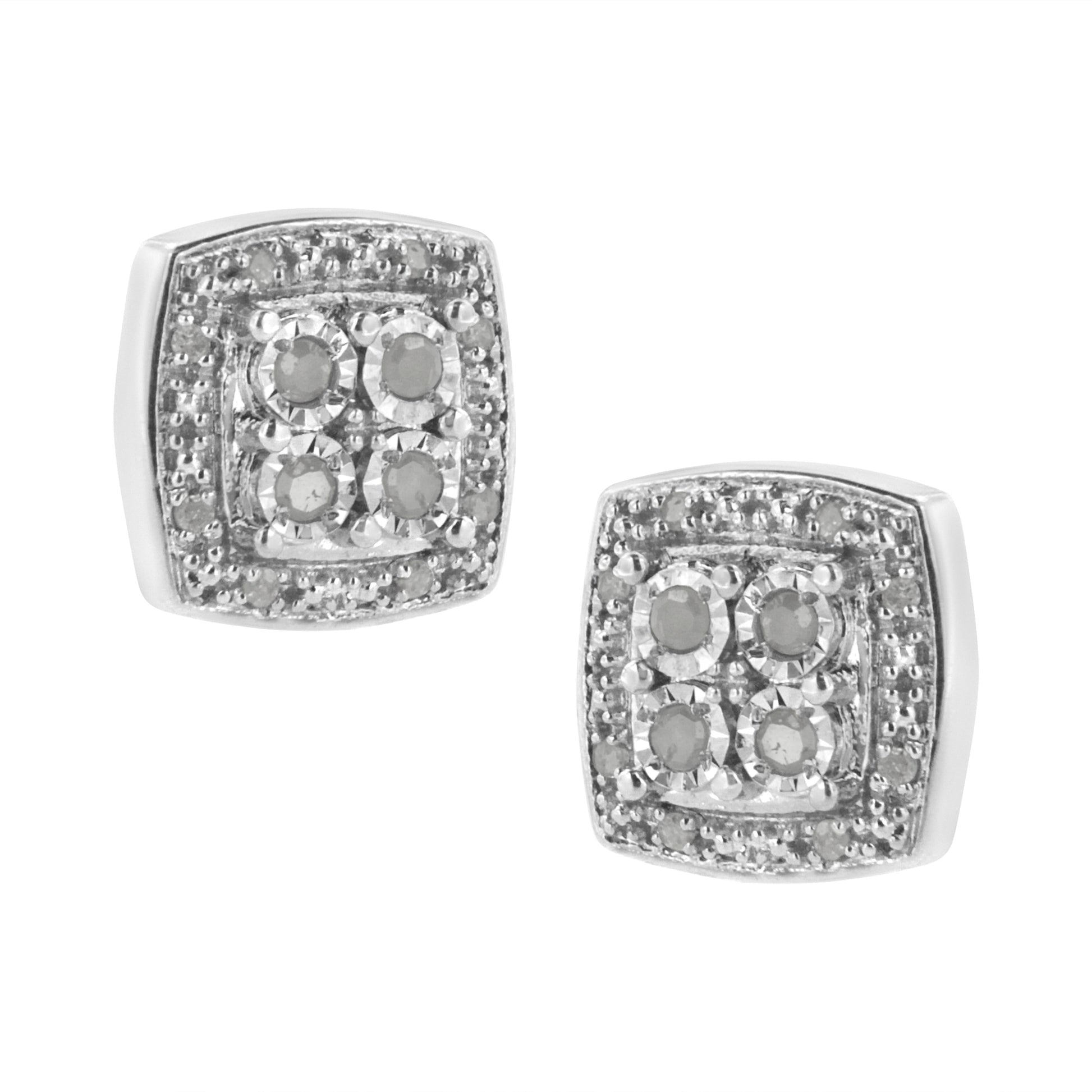.925 Sterling Silver 1/4 cttw Round Cut Diamond Square Shape Milgrain Stud Earrings (I-J Color, I3 Clarity) Bids.com