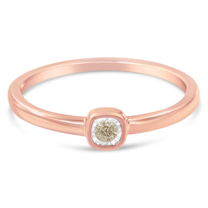 14K Rose Gold Plated .925 Sterling Silver 1/20 Carat Diamond Square Cushion-Shaped Miracle Set Petite Fashion Promise Ring (J-K Color, I1-I2 Clarity) - Size 6 Bids.com