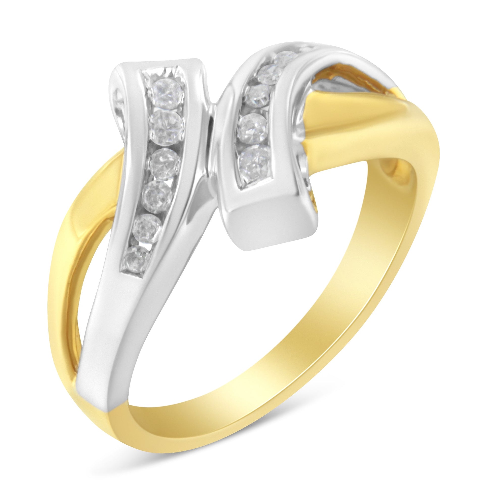 10K Two Toned Channel-Set Diamond Bypass Ring (1/4 cttw, I-J Color, I2 Clarity) Bids.com