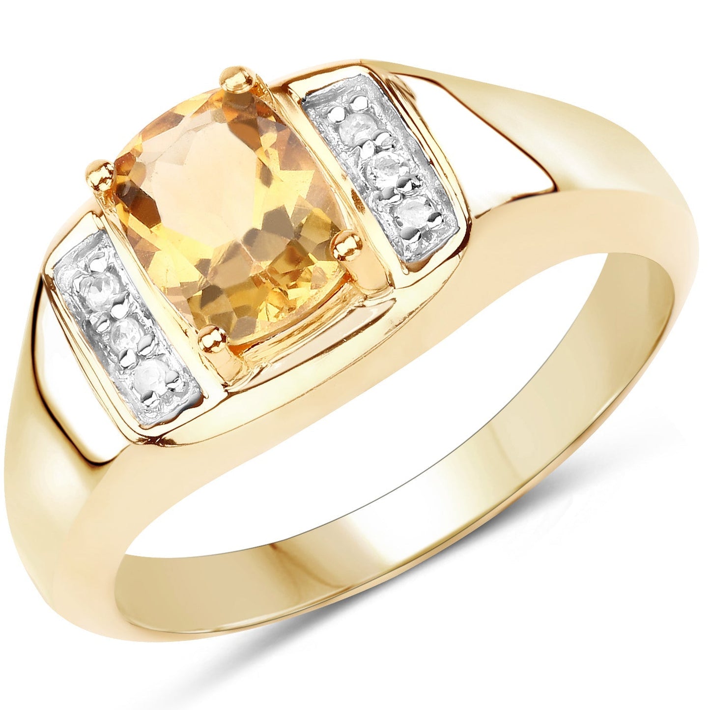 14K Yellow Gold Plated 1.36 Carat Genuine Citrine & White Topaz .925 Sterling Silver Ring Bids.com
