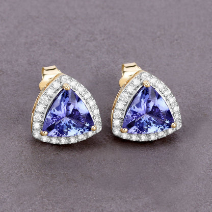 3.82 Carat Genuine Tanzanite and White Diamond 14K Yellow Gold Earrings Bids.com