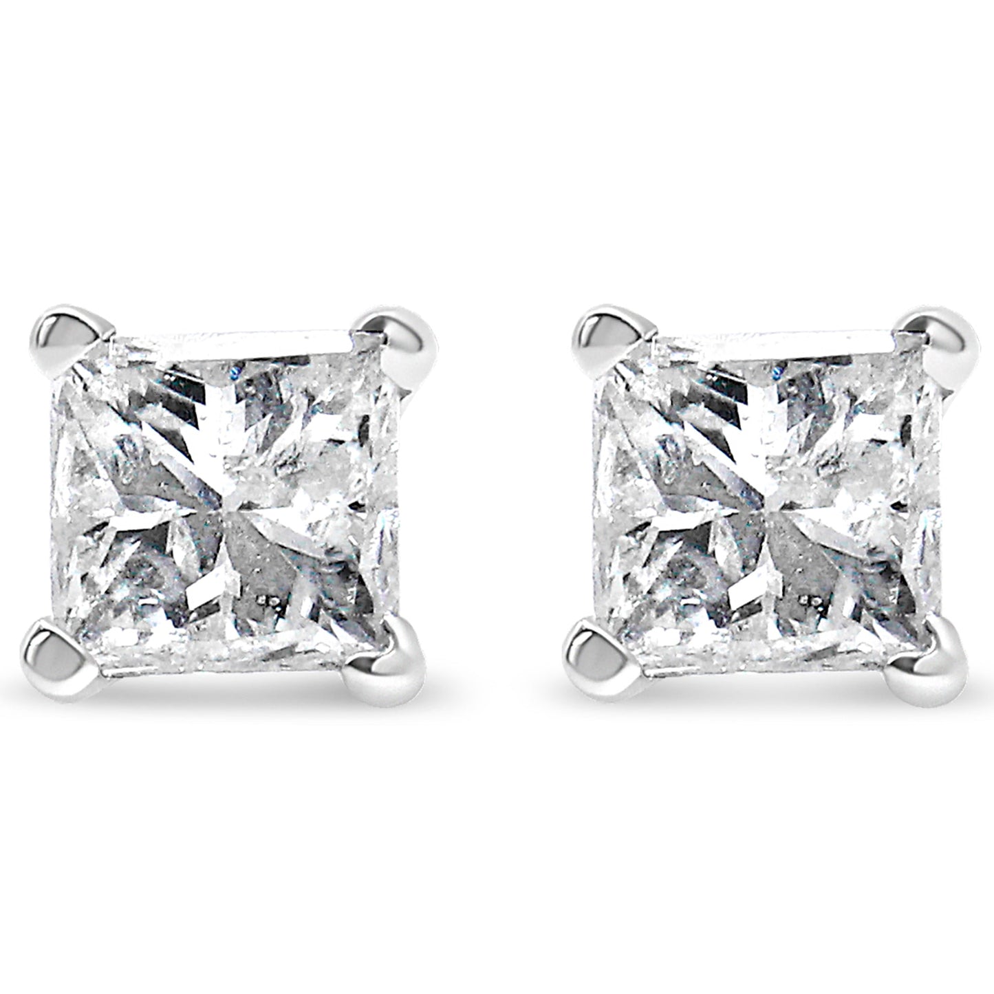 AGS Certified 2/5 Cttw Princess Cut Diamond 14K White Gold 4-Prong Solitaire Square Stud Earrings (L-M Color, I1-I2 Clarity) Bids.com