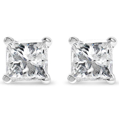 AGS Certified 2/5 Cttw Princess Cut Diamond 14K White Gold 4-Prong Solitaire Square Stud Earrings (L-M Color, I1-I2 Clarity) Bids.com