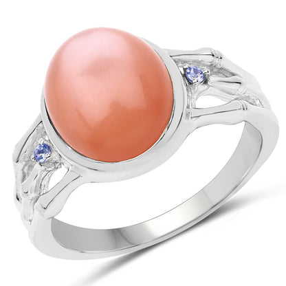 6.54 Carat Genuine Peach Moonstone and Tanzanite .925 Sterling Silver Ring Bids.com