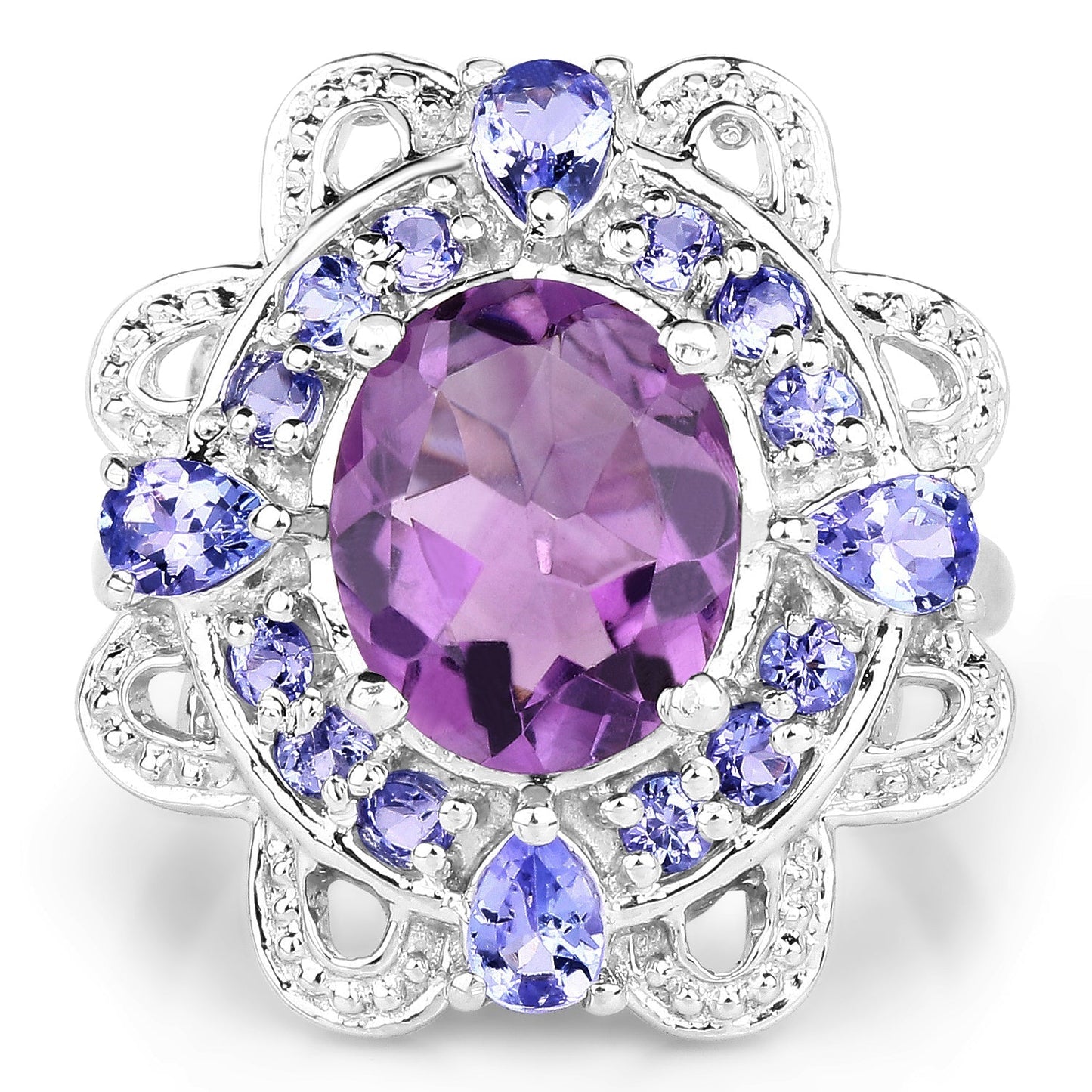 3.13 Carat Genuine Amethyst and Tanzanite .925 Sterling Silver Ring Bids.com