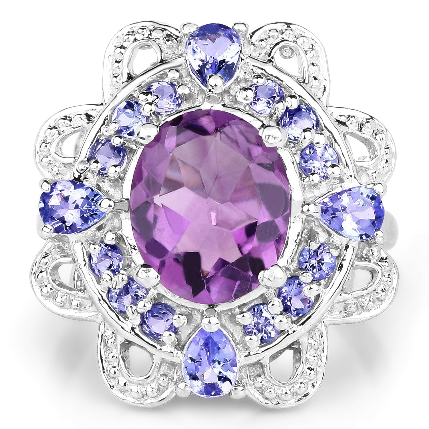 3.13 Carat Genuine Amethyst and Tanzanite .925 Sterling Silver Ring Bids.com