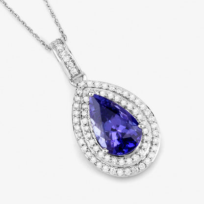2.56 Carat Genuine Tanzanite and White Diamond 14K White Gold Pendant Bids.com