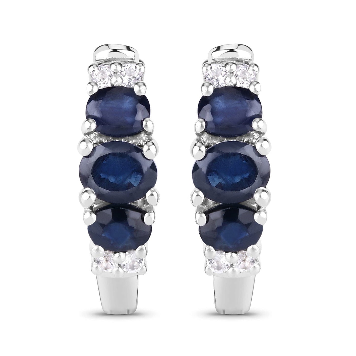1.66 Carat Genuine Blue Sapphire and White Topaz .925 Sterling Silver Earrings Bids.com