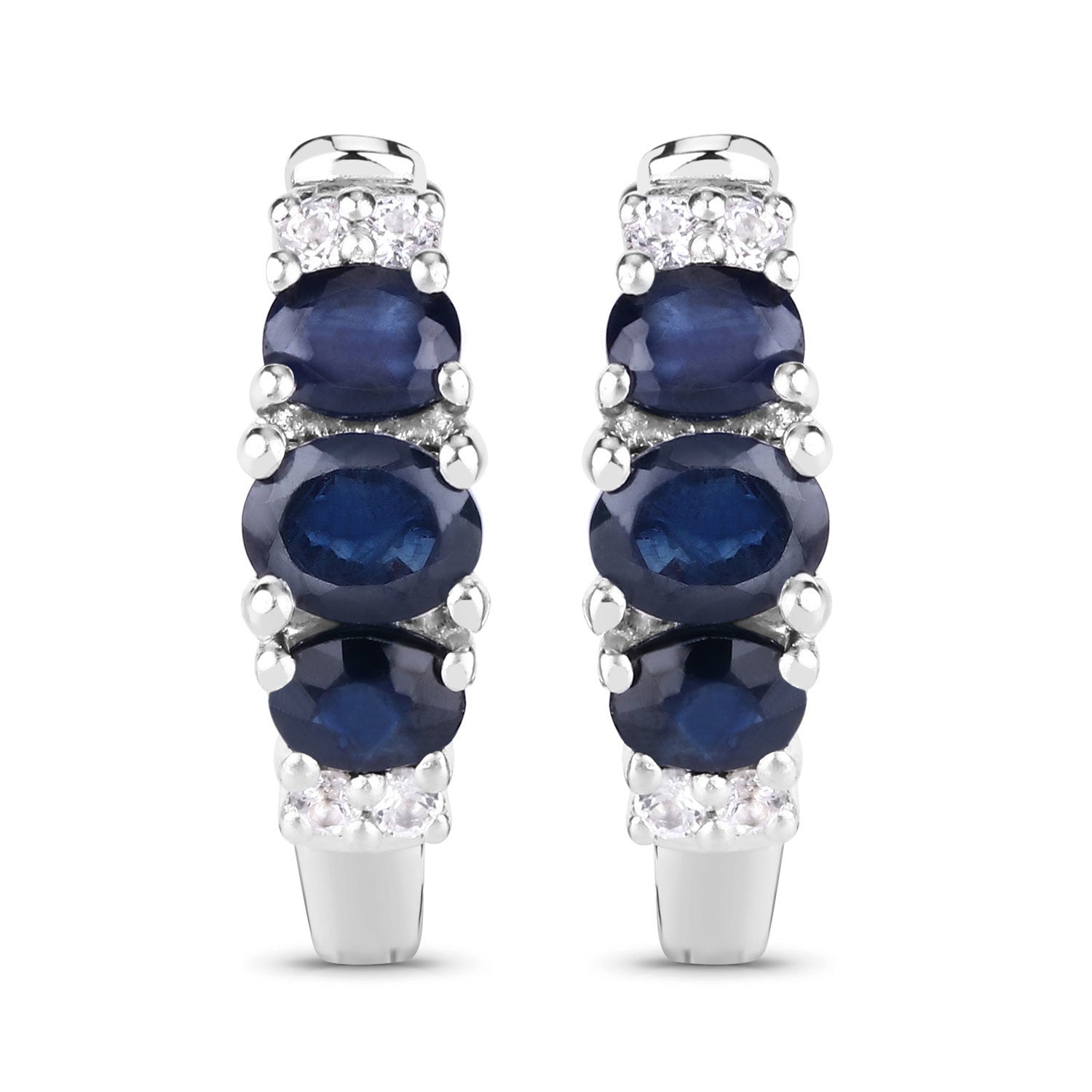 1.66 Carat Genuine Blue Sapphire and White Topaz .925 Sterling Silver Earrings Bids.com