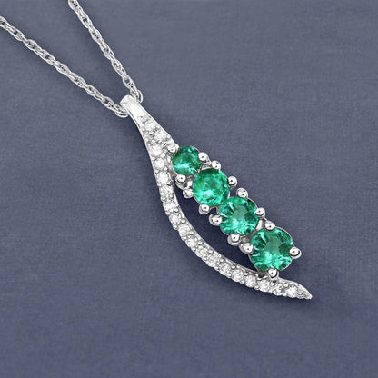0.34 Carat Genuine Zambian Emerald and White Diamond 14K White Gold Pendant Bids.com
