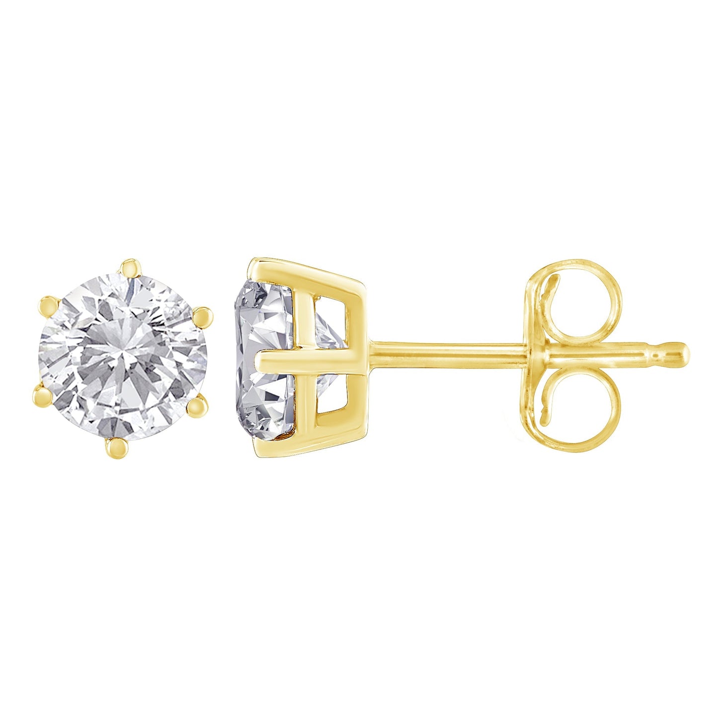 18K Yellow Gold 1-1/2 Cttw Round Brilliant-Cut Near Colorless Diamond Classic 6-Prong Stud Earrings (H-I Color, I1-I2 Clarity) Bids.com