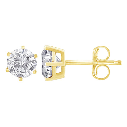 18K Yellow Gold 1-1/2 Cttw Round Brilliant-Cut Near Colorless Diamond Classic 6-Prong Stud Earrings (H-I Color, I1-I2 Clarity) Bids.com