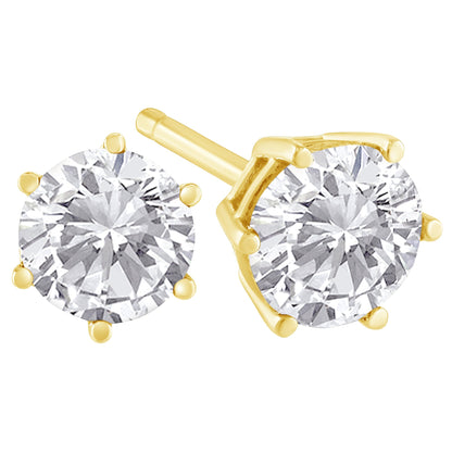 18K Yellow Gold 1-1/2 Cttw Round Brilliant-Cut Near Colorless Diamond Classic 6-Prong Stud Earrings (H-I Color, I1-I2 Clarity) Bids.com