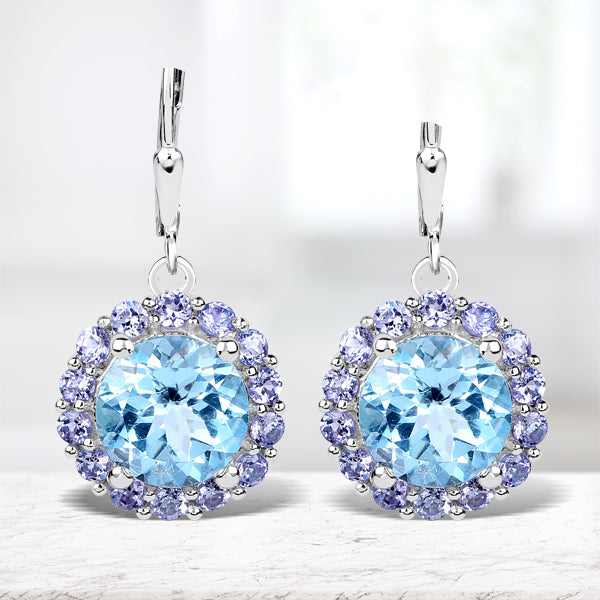 9.96 Carat Genuine Blue Topaz and Tanzanite .925 Sterling Silver Earrings Bids.com