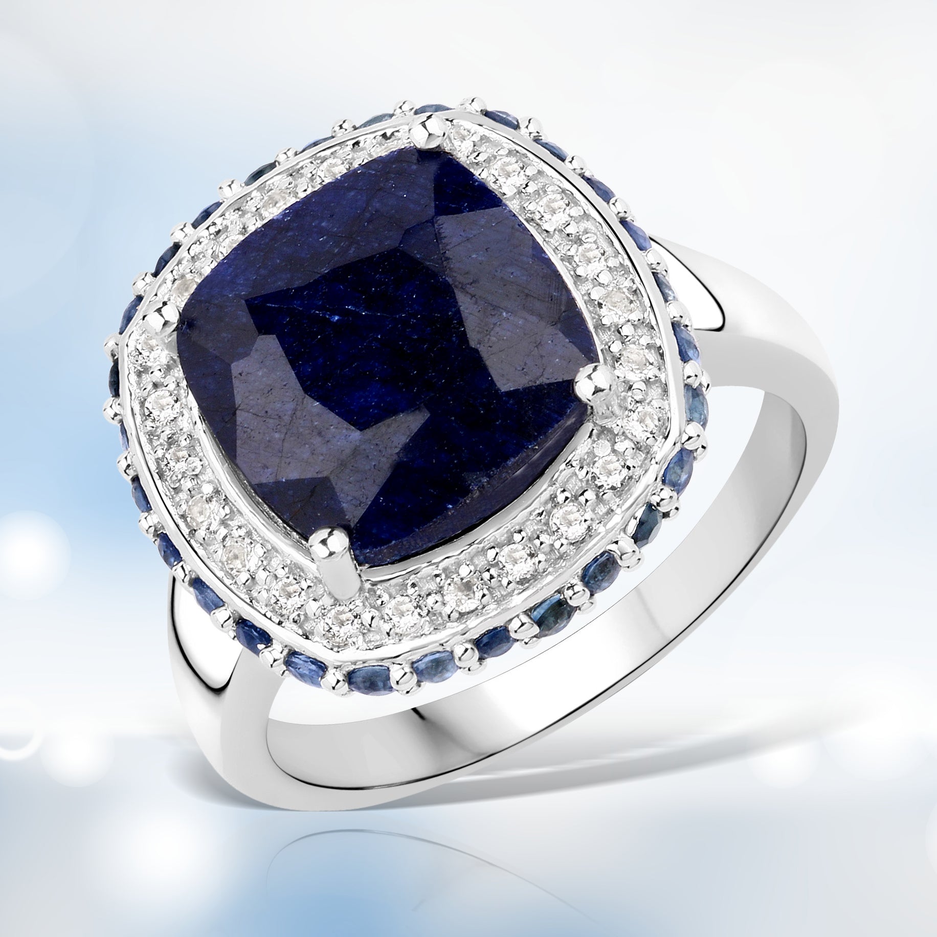 6.46 Carat Dyed Sapphire, Blue Sapphire and White Topaz .925 Sterling Silver Ring Bids.com