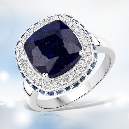 6.46 Carat Dyed Sapphire, Blue Sapphire and White Topaz .925 Sterling Silver Ring Bids.com