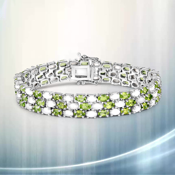 19.73 Carat Genuine Opal and Peridot .925 Sterling Silver Bracelet Bids.com