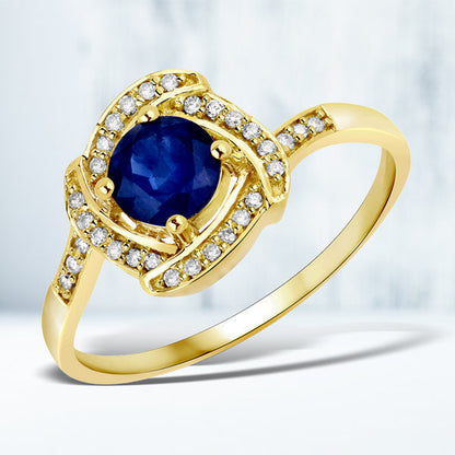 0.73 Carat Genuine Blue Sapphire and White Diamond 14K Yellow Gold Ring Bids.com