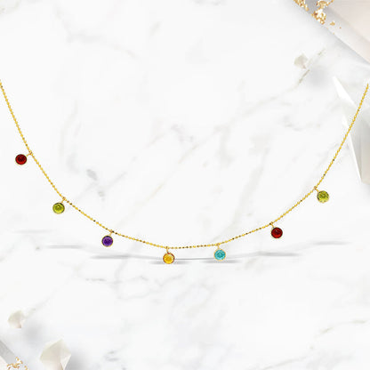14k Yellow Gold Cable Chain Necklace with Round Multi-Tone Charms Bids.com