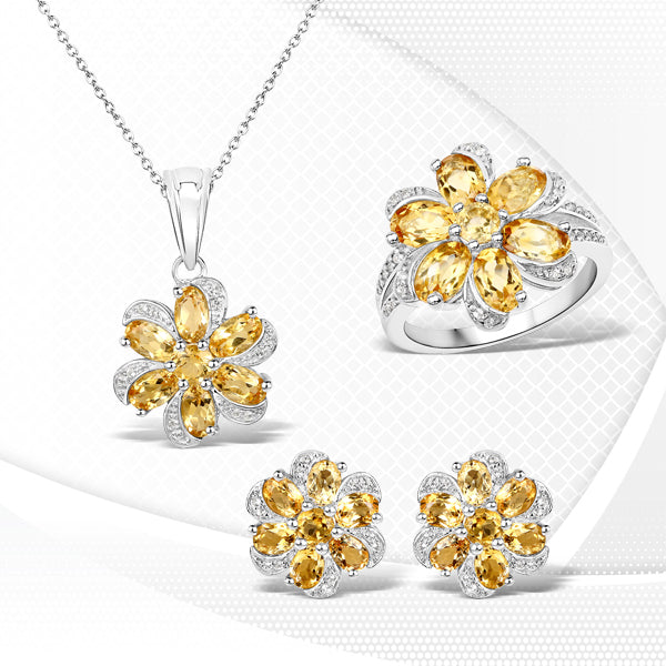7.92 Carat Genuine Citrine and White Topaz .925 Sterling Silver 3 Piece Jewelry Set (Ring, Earrings, and Pendant w/ Chain) Bids.com