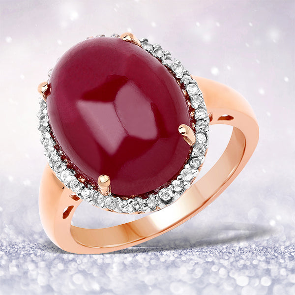 14K Rose Gold Plated 16.69 Carat Genuine Glass Filled Ruby and White Topaz .925 Sterling Silver Ring Bids.com