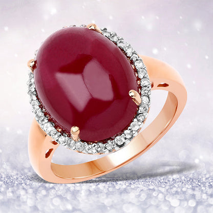 14K Rose Gold Plated 16.69 Carat Genuine Glass Filled Ruby and White Topaz .925 Sterling Silver Ring Bids.com