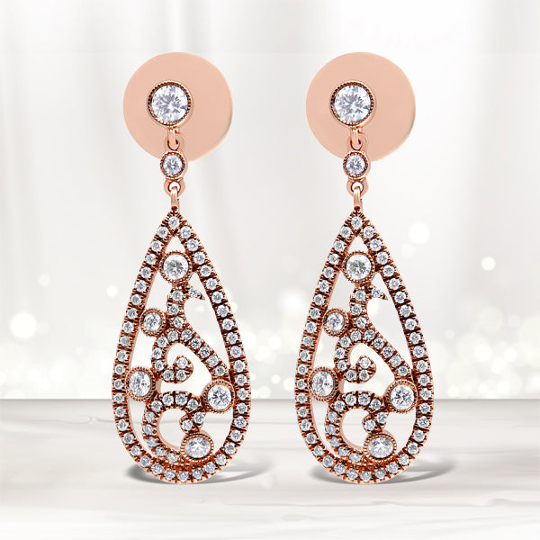 18K Rose Gold 1 1/4 Cttw Diamond Teardrop Shaped Drop and Dangle Screw Back Stud Earring (F-G Color, VS1-VS2 Clarity) Bids.com