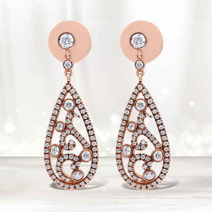 18K Rose Gold 1 1/4 Cttw Diamond Teardrop Shaped Drop and Dangle Screw Back Stud Earring (F-G Color, VS1-VS2 Clarity) Bids.com