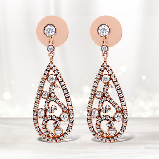 18K Rose Gold 1 1/4 Cttw Diamond Teardrop Shaped Drop and Dangle Screw Back Stud Earring (F-G Color, VS1-VS2 Clarity) Bids.com