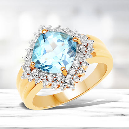 14K Yellow Gold Plated 4.33 Carat Genuine Swiss Blue Topaz and White Topaz .925 Sterling Silver Ring Bids.com