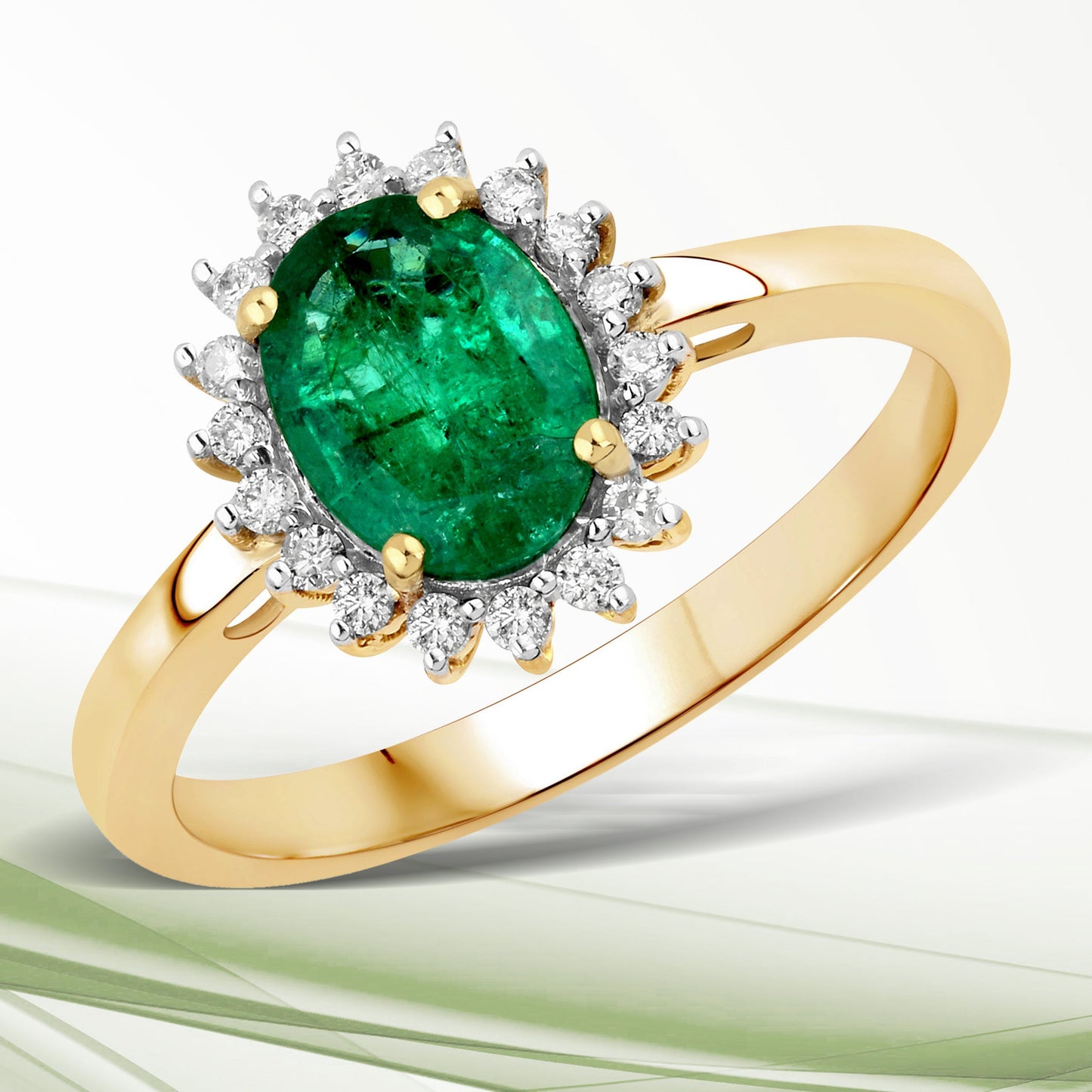 1.34 Carat Genuine Zambian Emerald and White Diamond 14K Yellow Gold Ring Bids.com