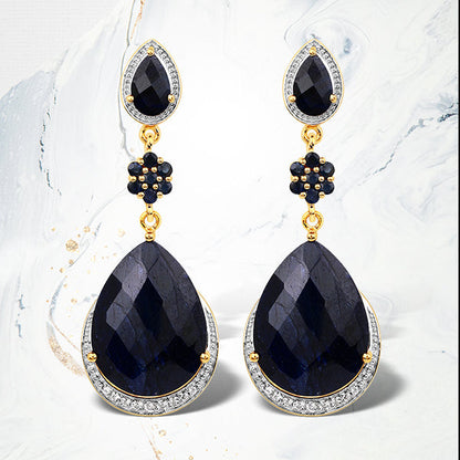 30.04 Carat Dyed Sapphire, Blue Sapphire and White Topaz .925 Sterling Silver Earrings Bids.com