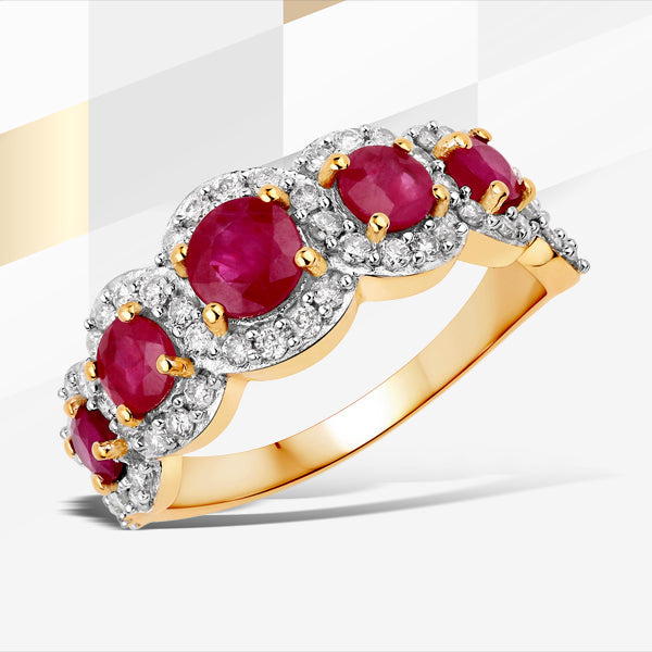 1.99 Carat Genuine Ruby and White Diamond 14K Yellow Gold Ring Bids.com