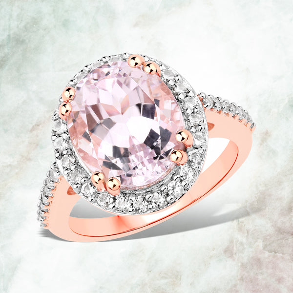 6.94 Carat Genuine Kunzite and White Topaz .925 Sterling Silver Ring Bids.com