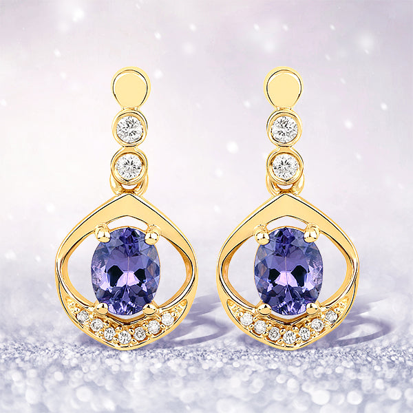 0.76 Carat Genuine Tanzanite and White Diamond 14K Yellow Gold Earrings Bids.com