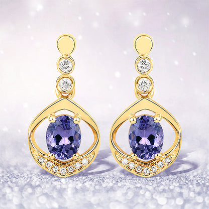 0.76 Carat Genuine Tanzanite and White Diamond 14K Yellow Gold Earrings Bids.com