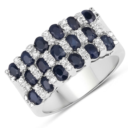 3.66 Carat Genuine Blue Sapphire and White Topaz .925 Sterling Silver Ring Bids.com