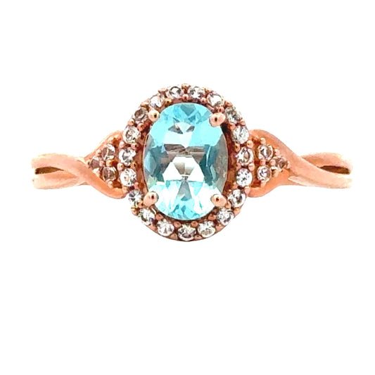 Created Aquamarine Created Sapphire Ring 10KT Rose Gold Bids.com