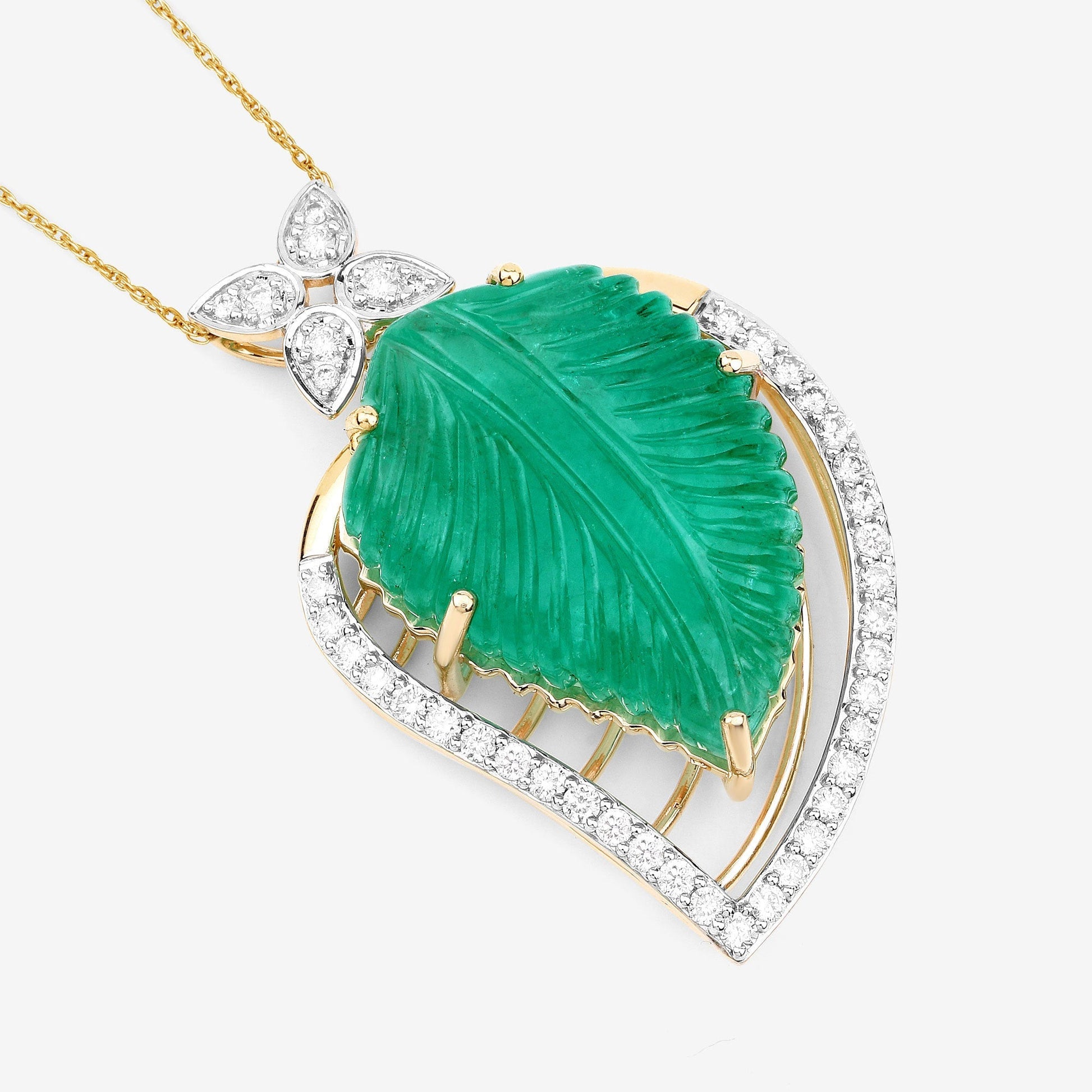 29.67 Carat Genuine Colombian Emerald and White Diamond 14K Yellow Gold Pendant Bids.com