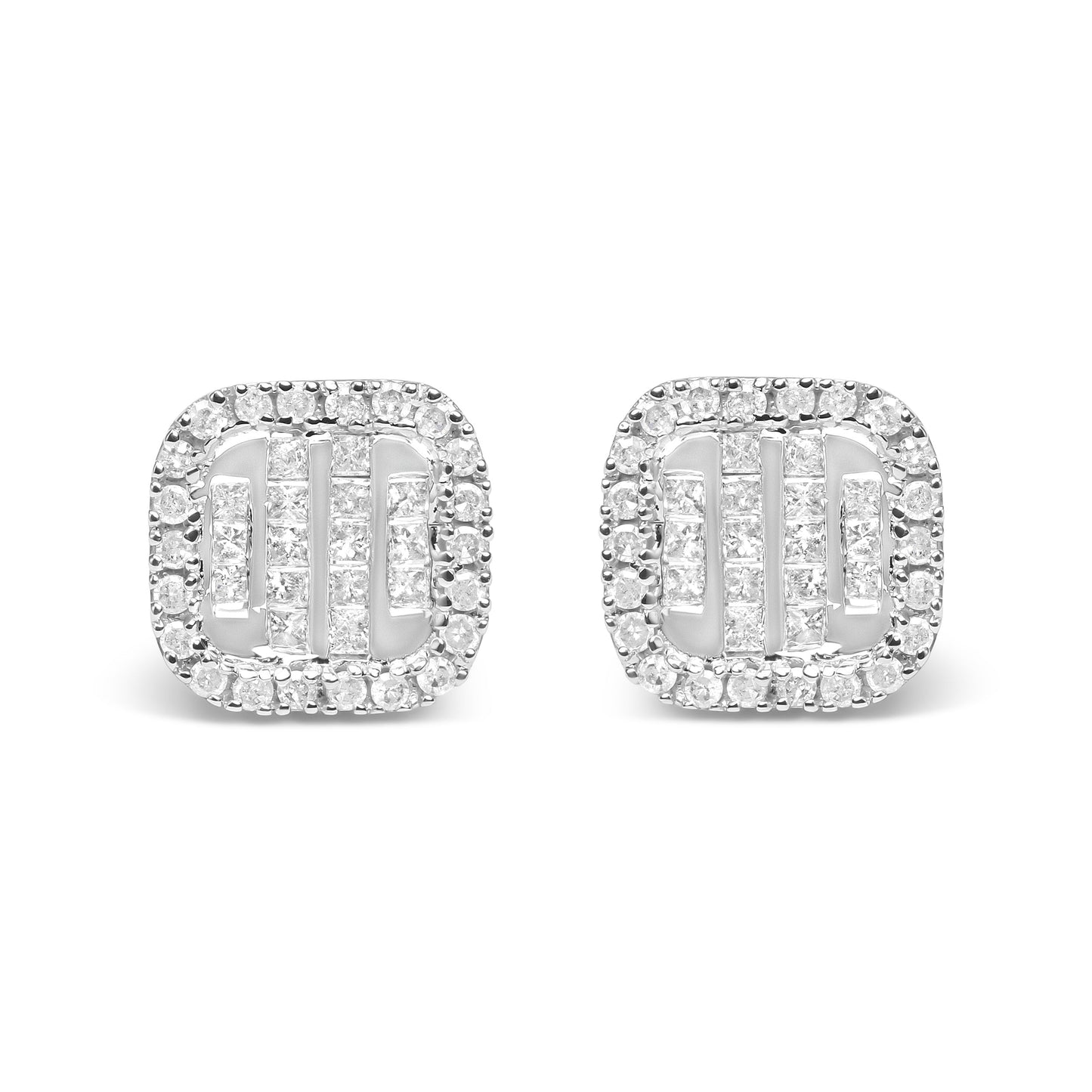 10K White Gold 7/8 Cttw Diamond Princess Composite and Halo Stud Earrings (I-J Color, I1-I2 Clarity) Bids.com