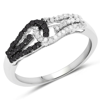 0.33 Carat Genuine White Diamond and Black Diamond .925 Sterling Silver Ring Bids.com