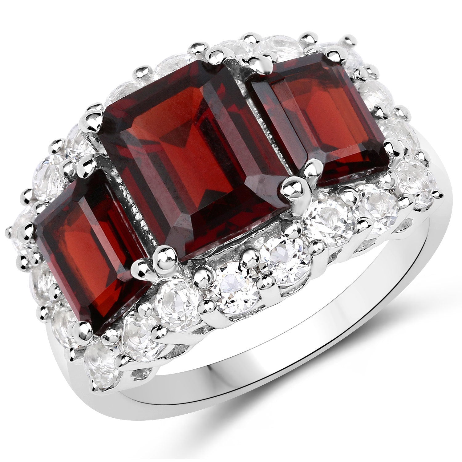 6.55 Carat Genuine Garnet and White Topaz .925 Sterling Silver Ring Bids.com