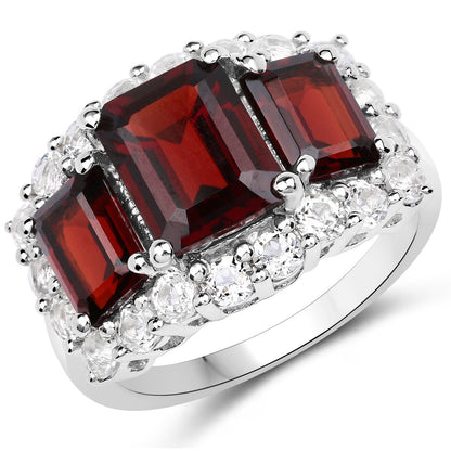 6.55 Carat Genuine Garnet and White Topaz .925 Sterling Silver Ring Bids.com