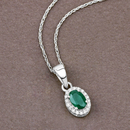 0.81 Carat Genuine Zambian Emerald and White Diamond 14K White Gold Pendant Bids.com