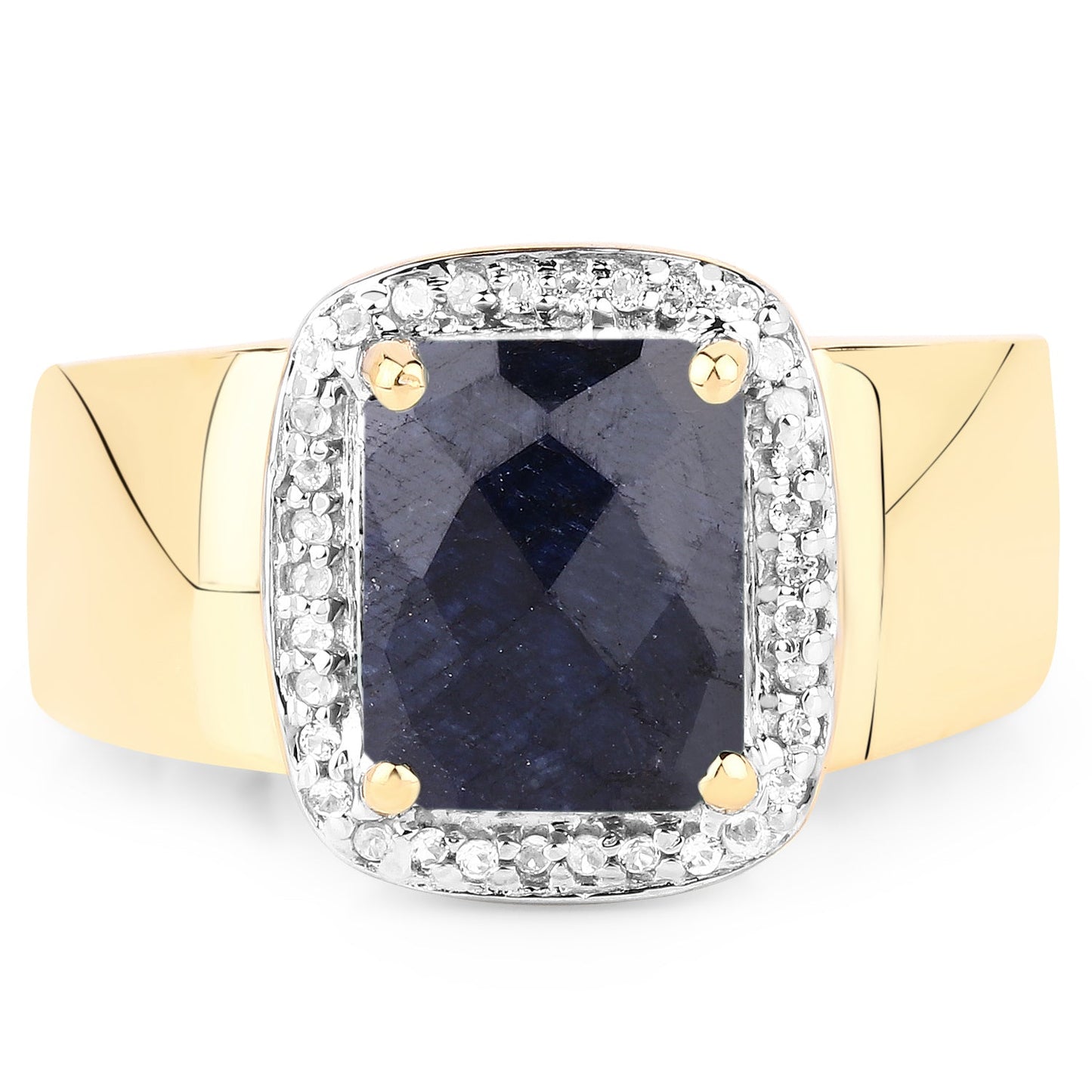 14K Yellow Gold Plated 4.07 Carat Dyed Sapphire and White Topaz .925 Sterling Silver Ring Bids.com