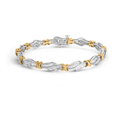 10k Two-Toned Gold 2.00 Cttw Channel Set Baguette-Diamond Weave and  "X" Spiral Link Bracelet (H-I Color, I1-I2 Clarity) - 7" Bids.com