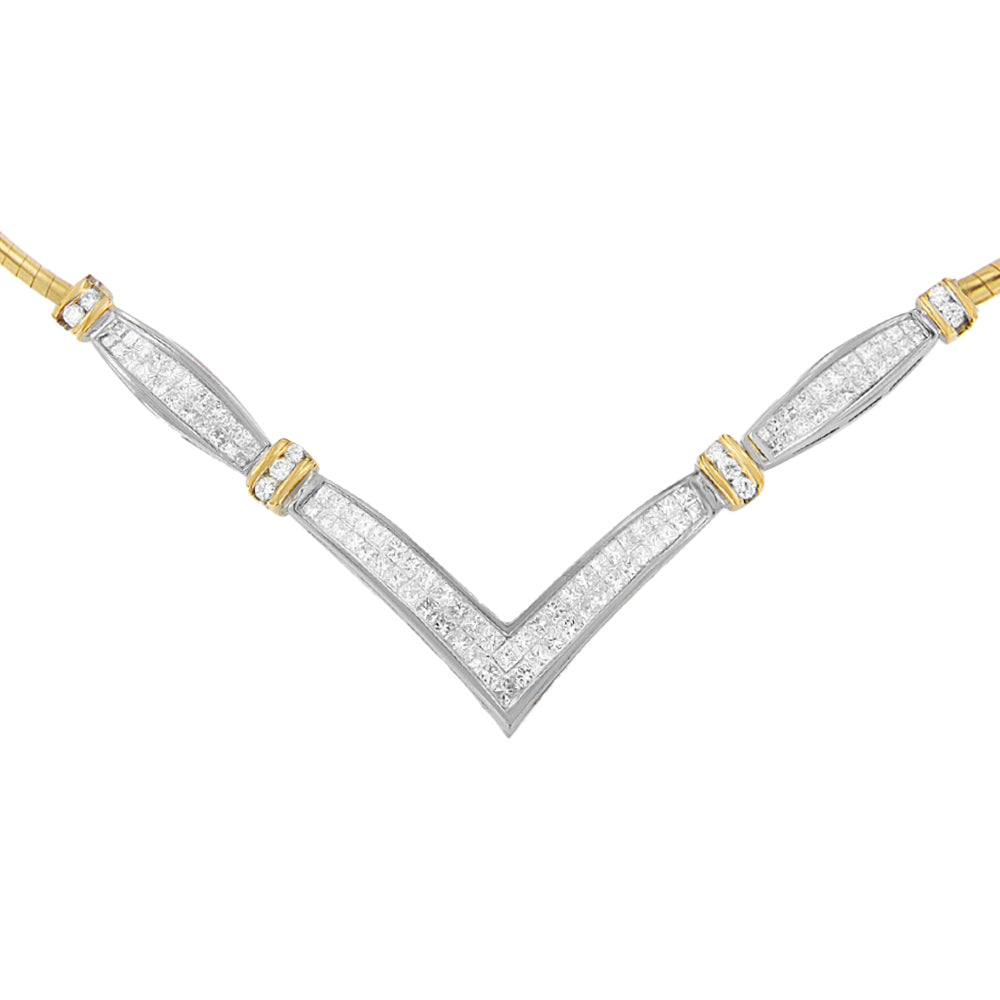 14K Yellow and White Gold 2.00 Cttw Round and Princess-Cut Diamond 'V' Shape Statement Necklace (H-I Color, SI2-I1 Clarity) - 18" Bids.com